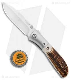 CRKT Carson M4-02 Stag Spring Assisted Knife (3.25" Satin) M4-02S -CRKT CRKT Carson M4 02S Stag SA Satin BHQ 7036 jr bottlecap