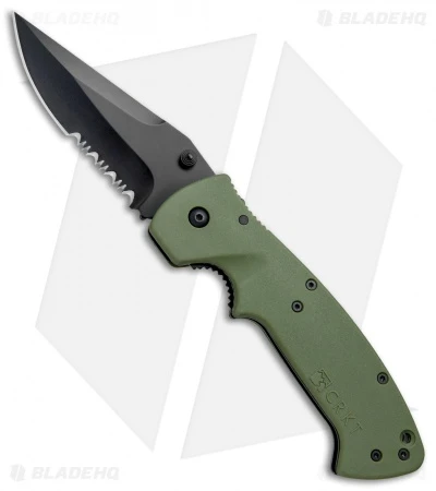 CRKT Crawford Kasper Liner Lock Knife OD Green Zytel (3.75" Black Serr) 6783KOD 1 CRKT Crawford Kasper Liner Lock Knife OD Green Zytel (3.75" Black Serr) 6783KOD