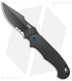 CRKT PSD Liner Lock Spring Assisted Knife Black G-10 / CF (3.6" Black Serr)
