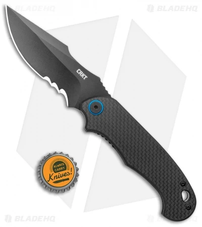 CRKT PSD Liner Lock Spring Assisted Knife Black G-10 / CF (3.6" Black Serr) 4 CRKT PSD Liner Lock Spring Assisted Knife Black G-10 / CF (3.6" Black Serr) - Image 4