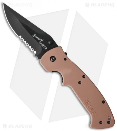 CRKT Crawford Kasper Liner Lock Knife Tan Zytel (3.75" Black Serr) 6783DB 1 CRKT Crawford Kasper Liner Lock Knife Tan Zytel (3.75" Black Serr) 6783DB